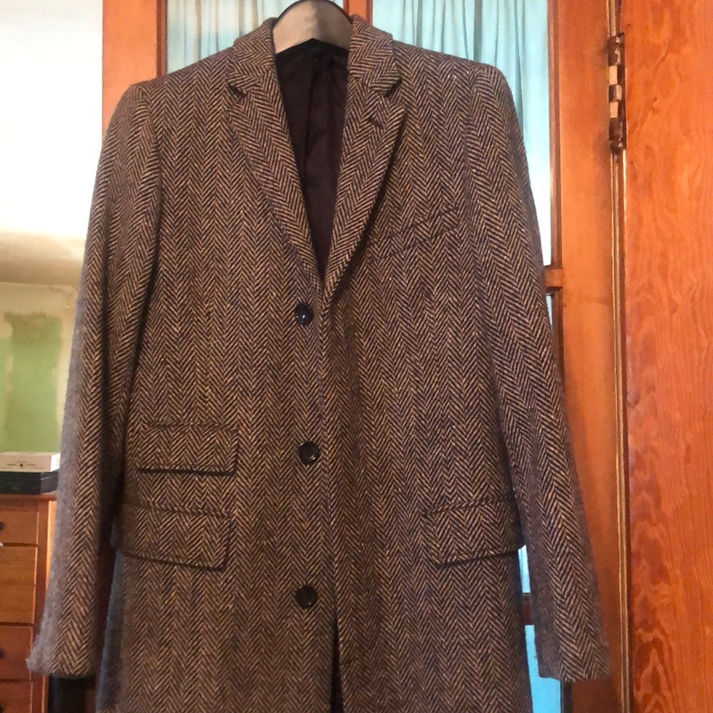 J. Crew Tweed Brown Herringbone Topcoat